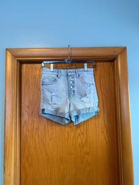 Aeropostale Light Blue High-Rise Distressed Denim Shorts
